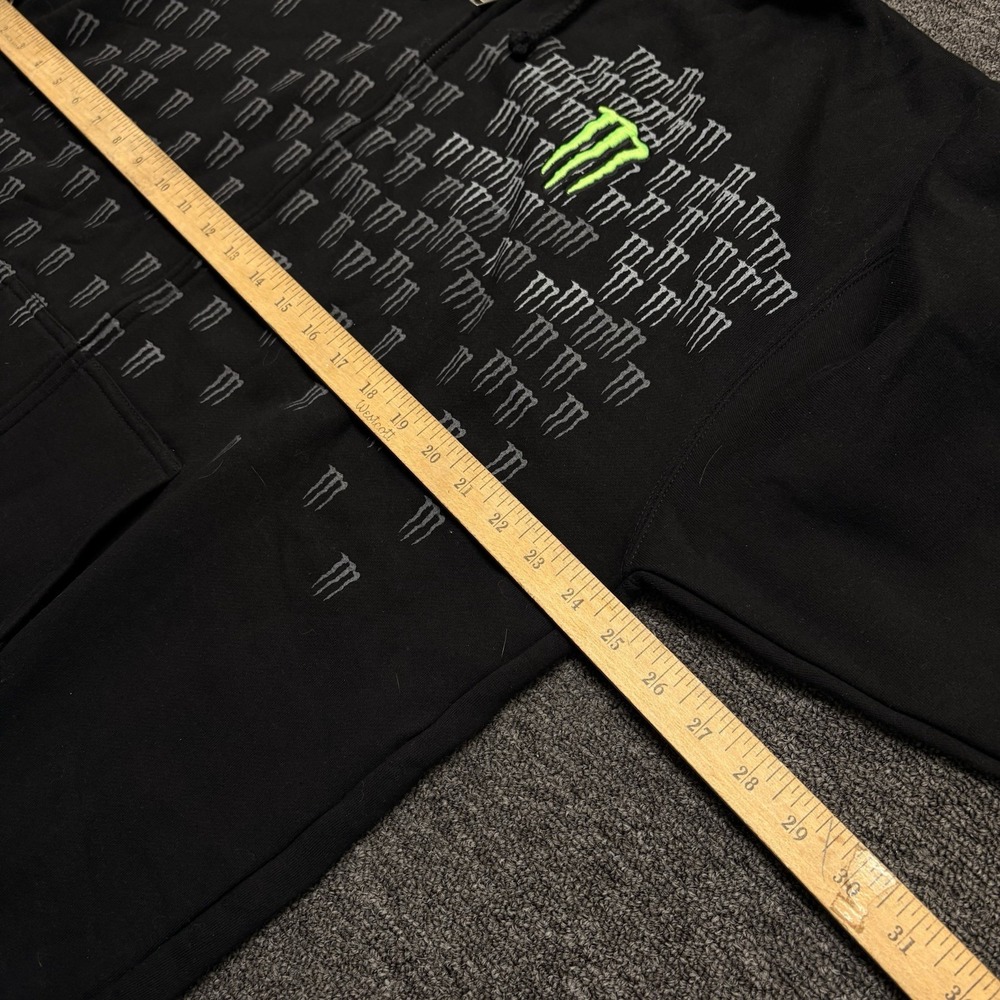 Monster Energy All Over Print Logo Zip Up Hoodie Black Green Embroidered XL Y2K - Picture 7 of 9